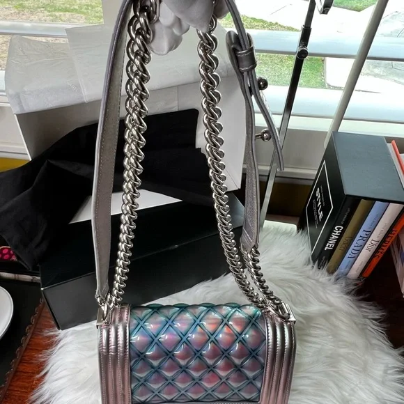 CHANEL MERMAID BOY BAG PURPLE 18S SMALL IRIDESCENT WATER FLAP Ultra Limited SSC - Picture 15 of 17